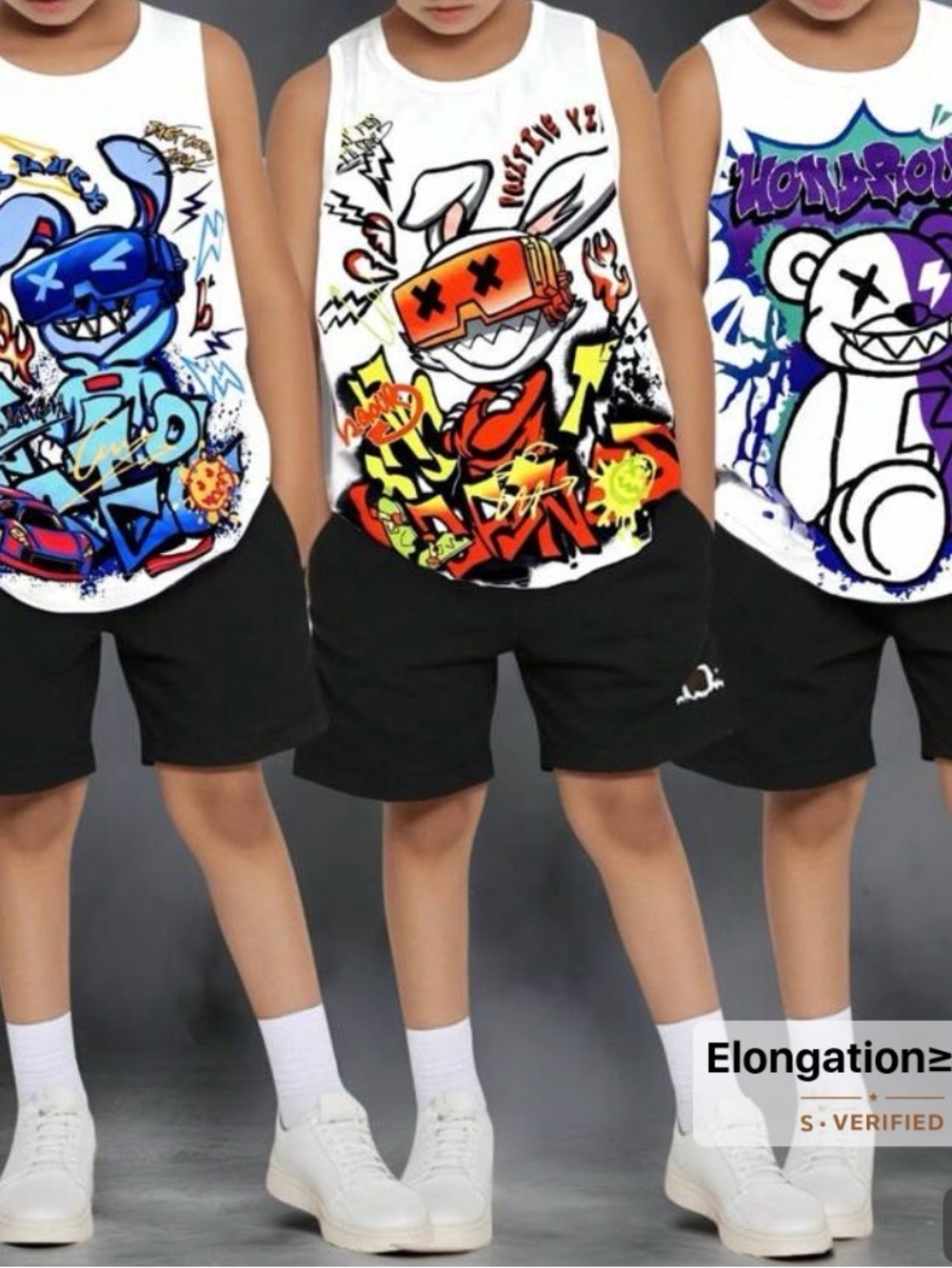 3 White Tank Tops with Cartoon Graffiti type characters